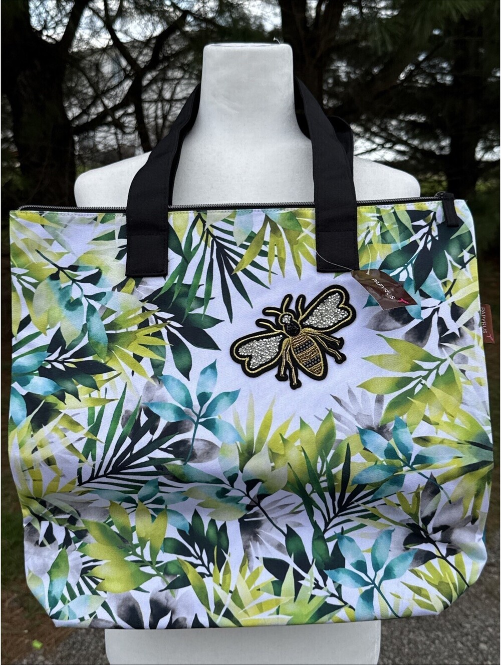 Papyrus “My Stuff” Gem Bee Travel Tote Grocery Shopper Bag 17”x16” Teal NWT